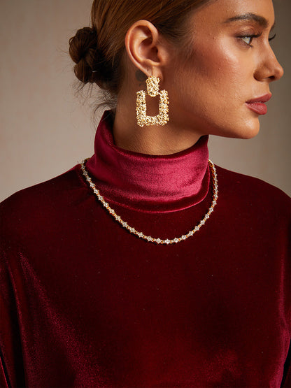 Velvet Tunic Blouse with Turtleneck and Asymmetric Hem