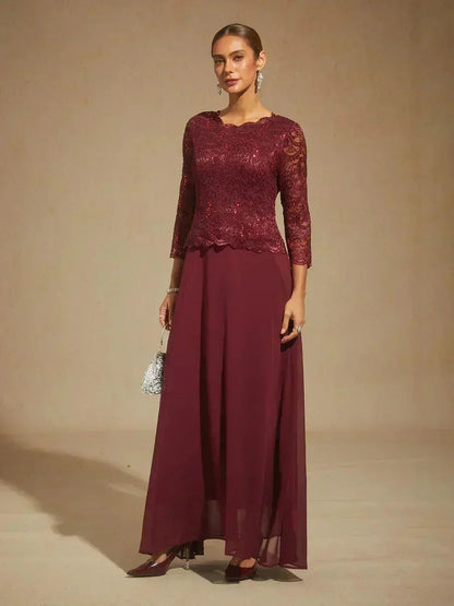 Elegantes bodenlanges Kleid aus Spitze und Chiffon