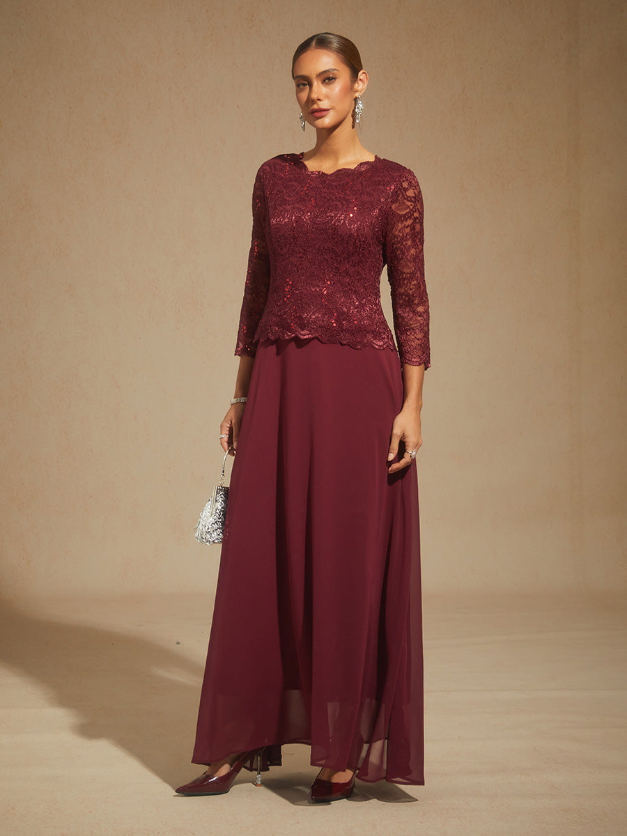 Elegant Lace and Chiffon Floor-Length Dress