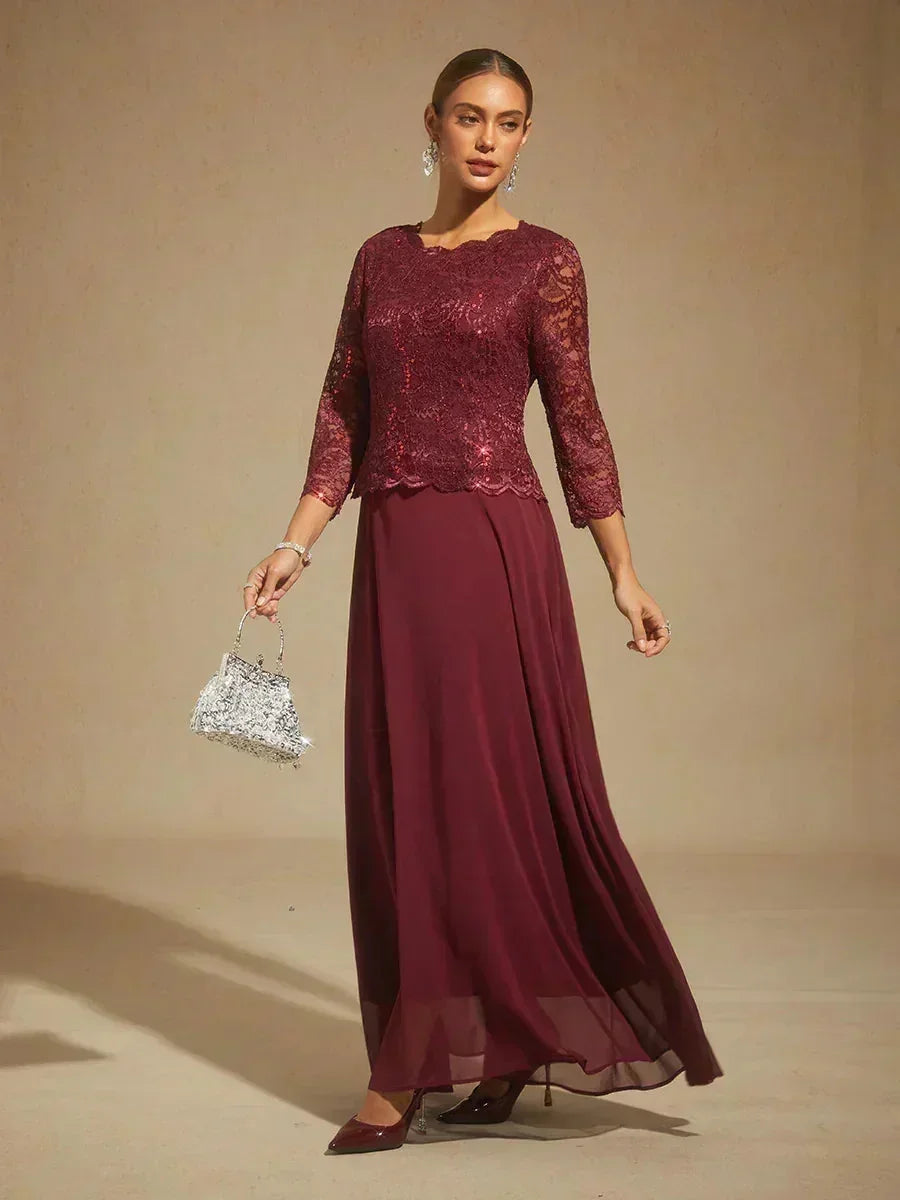 Elegantes bodenlanges Kleid aus Spitze und Chiffon