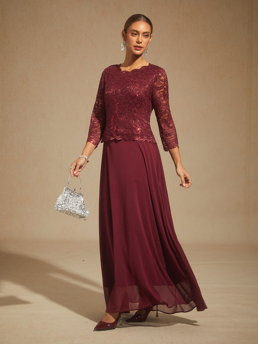 Elegant Lace and Chiffon Floor-Length Dress