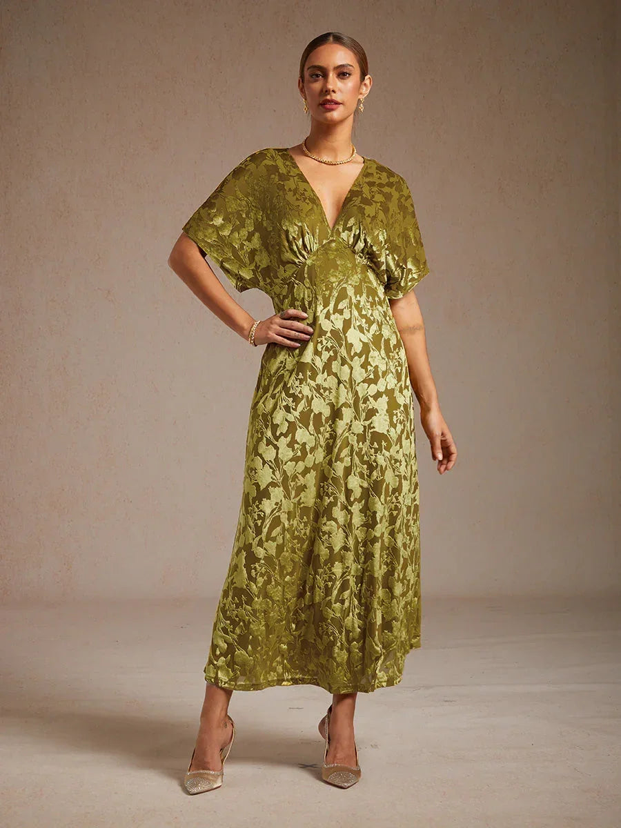 Maxikleid aus Samt mit V-Ausschnitt und Blumenmuster