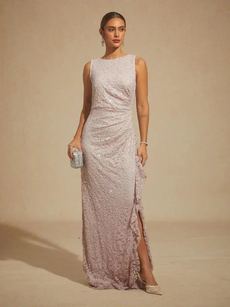 Maxikleid aus Spitze mit Pailletten und Rüschendetail