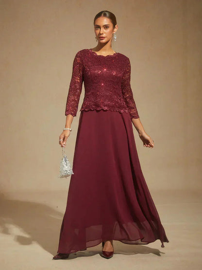 Elegantes bodenlanges Kleid aus Spitze und Chiffon