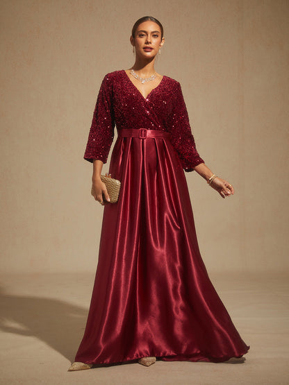 Velvet Sequin Satin Evening Gown