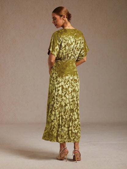 Maxikleid aus Samt mit V-Ausschnitt und Blumenmuster