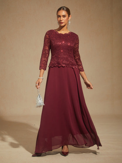 Elegant Lace and Chiffon Floor-Length Dress
