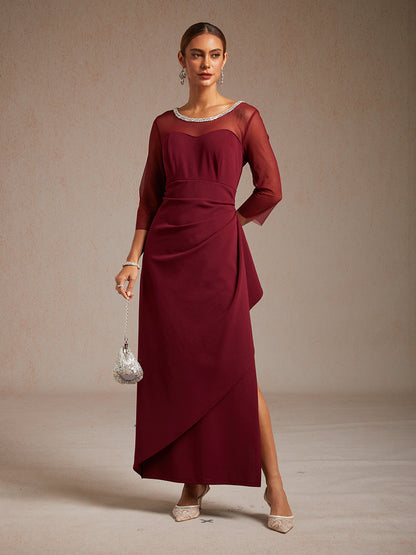 Elegant Beaded Illusion Neckline Formal Dress