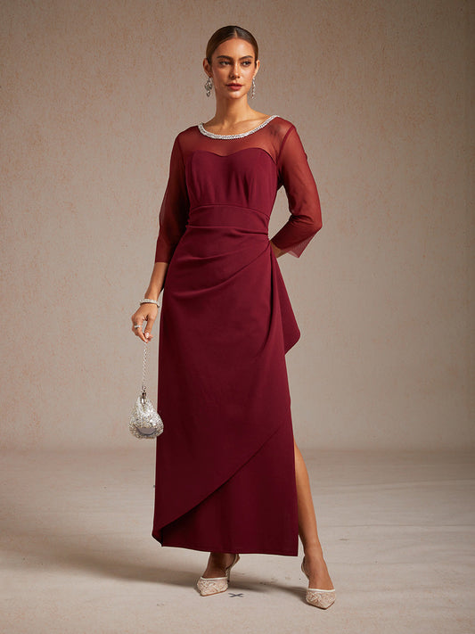 Elegant Beaded Illusion Neckline Formal Dress