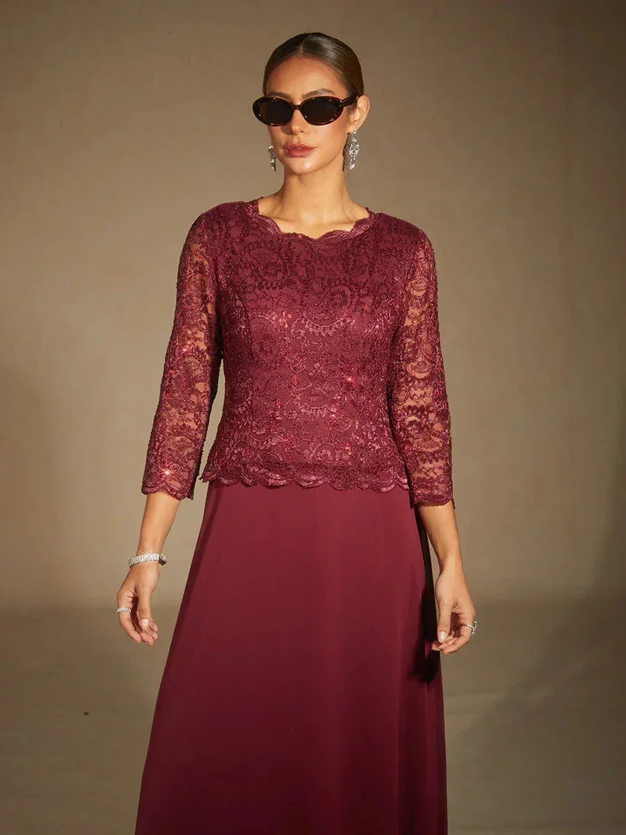 Elegantes bodenlanges Kleid aus Spitze und Chiffon