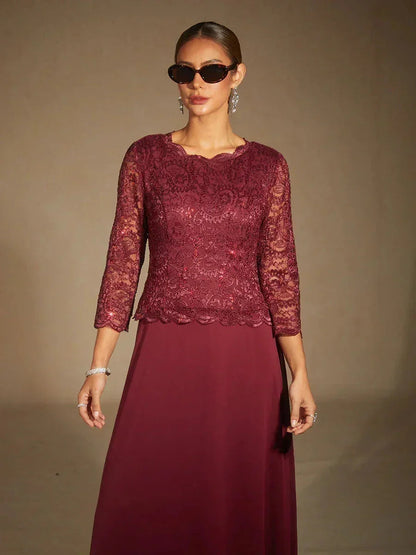 Elegantes bodenlanges Kleid aus Spitze und Chiffon