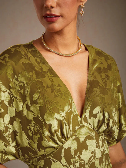 Maxikleid aus Samt mit V-Ausschnitt und Blumenmuster