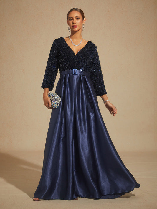 Velvet Sequin Satin Evening Gown
