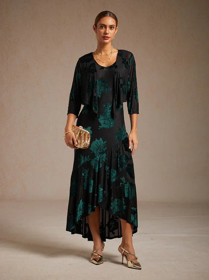 Floral Evening Gown with Asymmetrical Hem