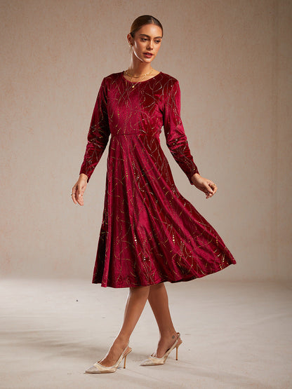 Velvet A-Line Dress Gold Foil with Pockets