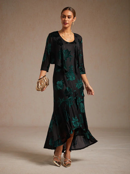 Floral Stretch Velvet 3/4 Sleeve Shrug