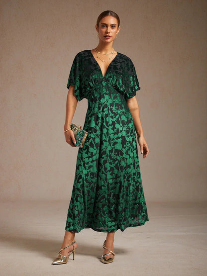 Maxikleid aus Samt mit V-Ausschnitt und Blumenmuster