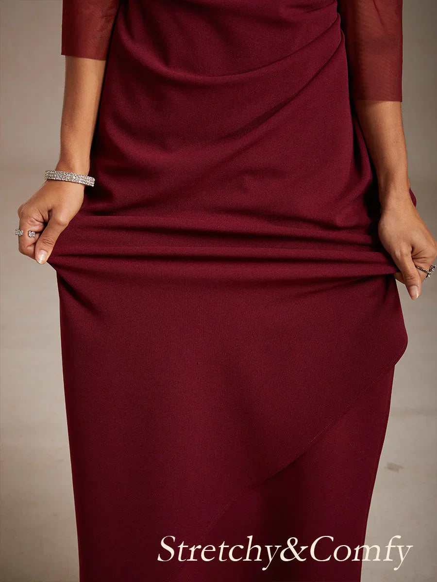 Elegantes Abendkleid mit Perlen und Illusionsausschnitt