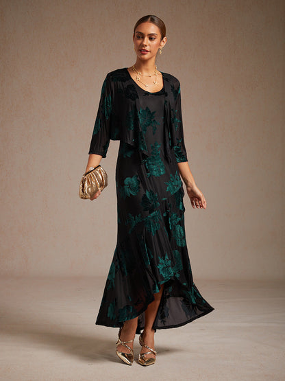 Floral Stretch Velvet 3/4 Sleeve Shrug