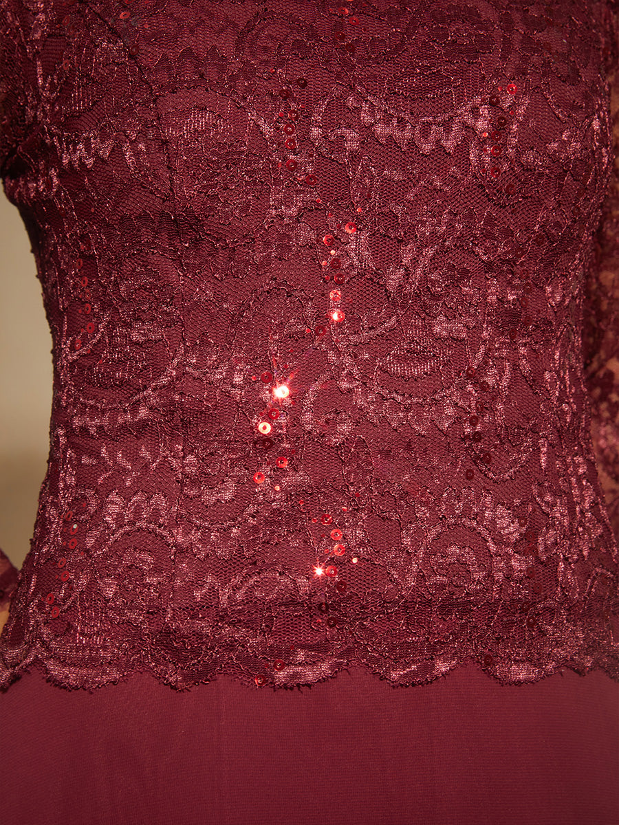 Elegant Lace and Chiffon Floor-Length Dress