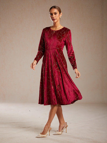 Velvet A-Line Dress Gold Foil with Pockets