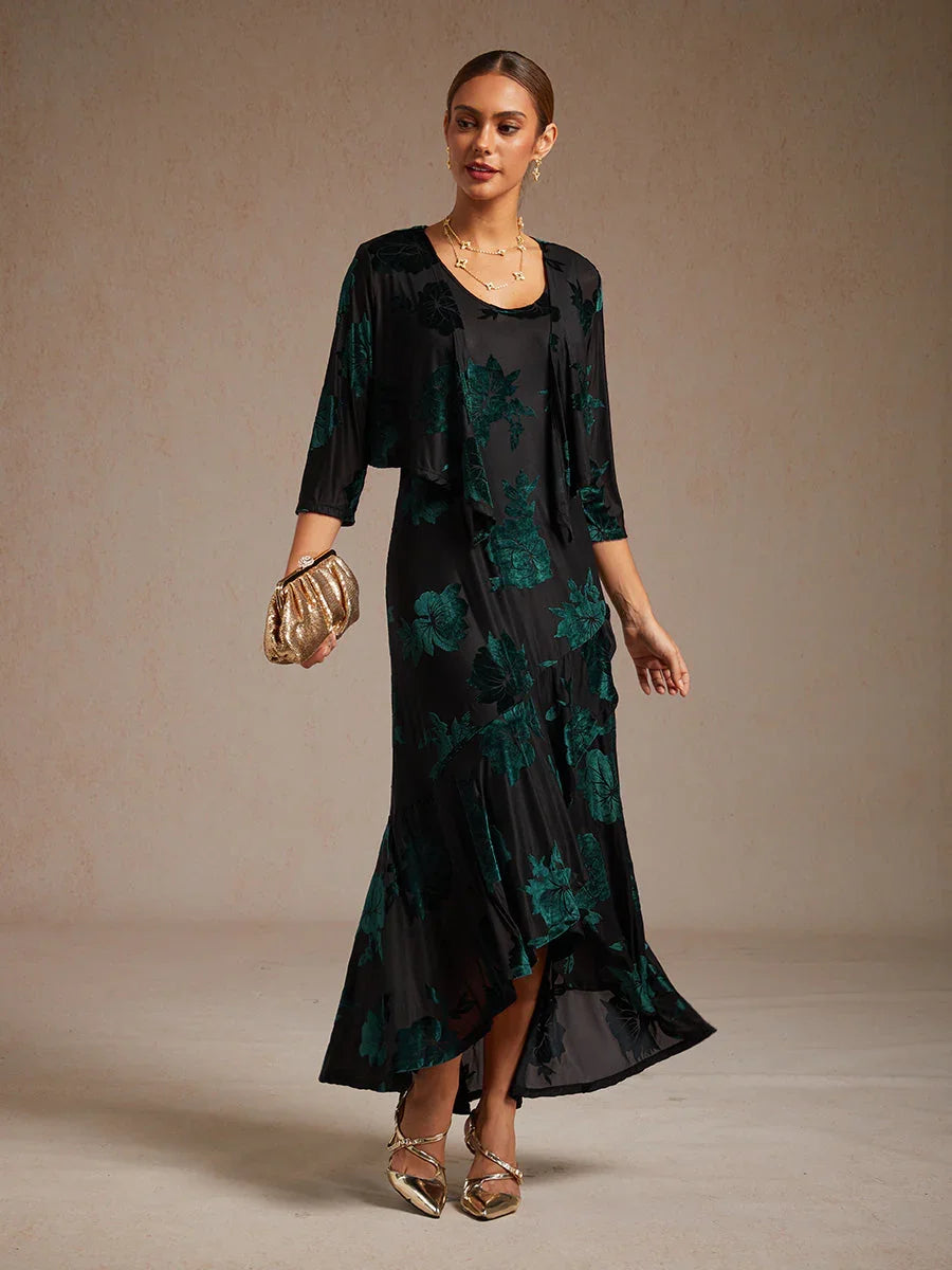 Bolero aus Stretch-Samt mit Blumenmuster und 3/4-Ärmeln