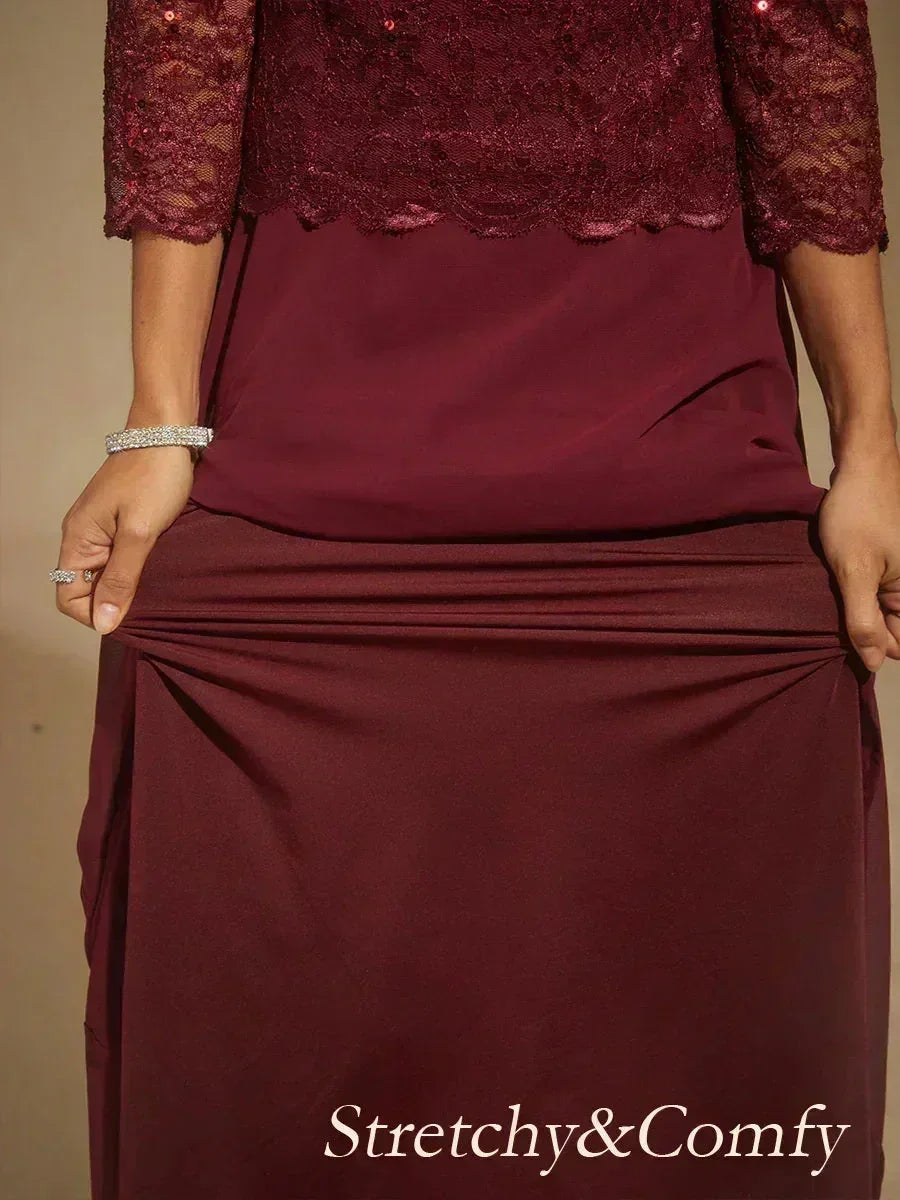 Elegantes bodenlanges Kleid aus Spitze und Chiffon