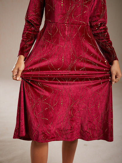 Velvet A-Line Dress Gold Foil with Pockets