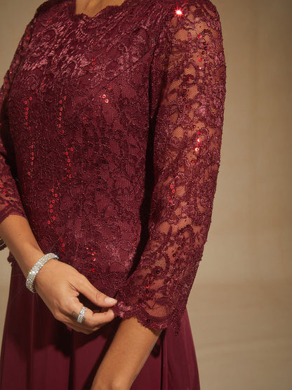 Elegant Lace and Chiffon Tea-Length Dress