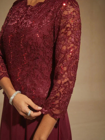 Elegantes bodenlanges Kleid aus Spitze und Chiffon
