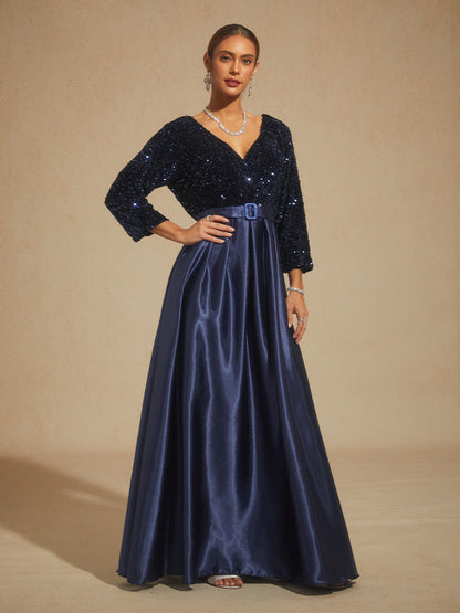 Velvet Sequin Satin Evening Gown