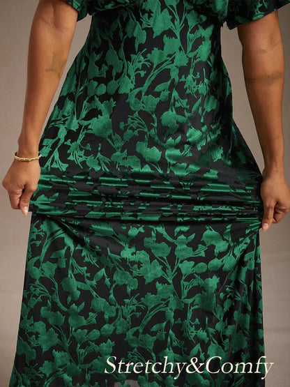 Maxikleid aus Samt mit V-Ausschnitt und Blumenmuster
