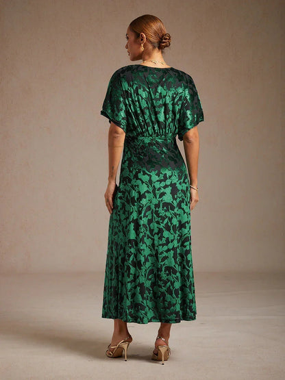 Maxikleid aus Samt mit V-Ausschnitt und Blumenmuster