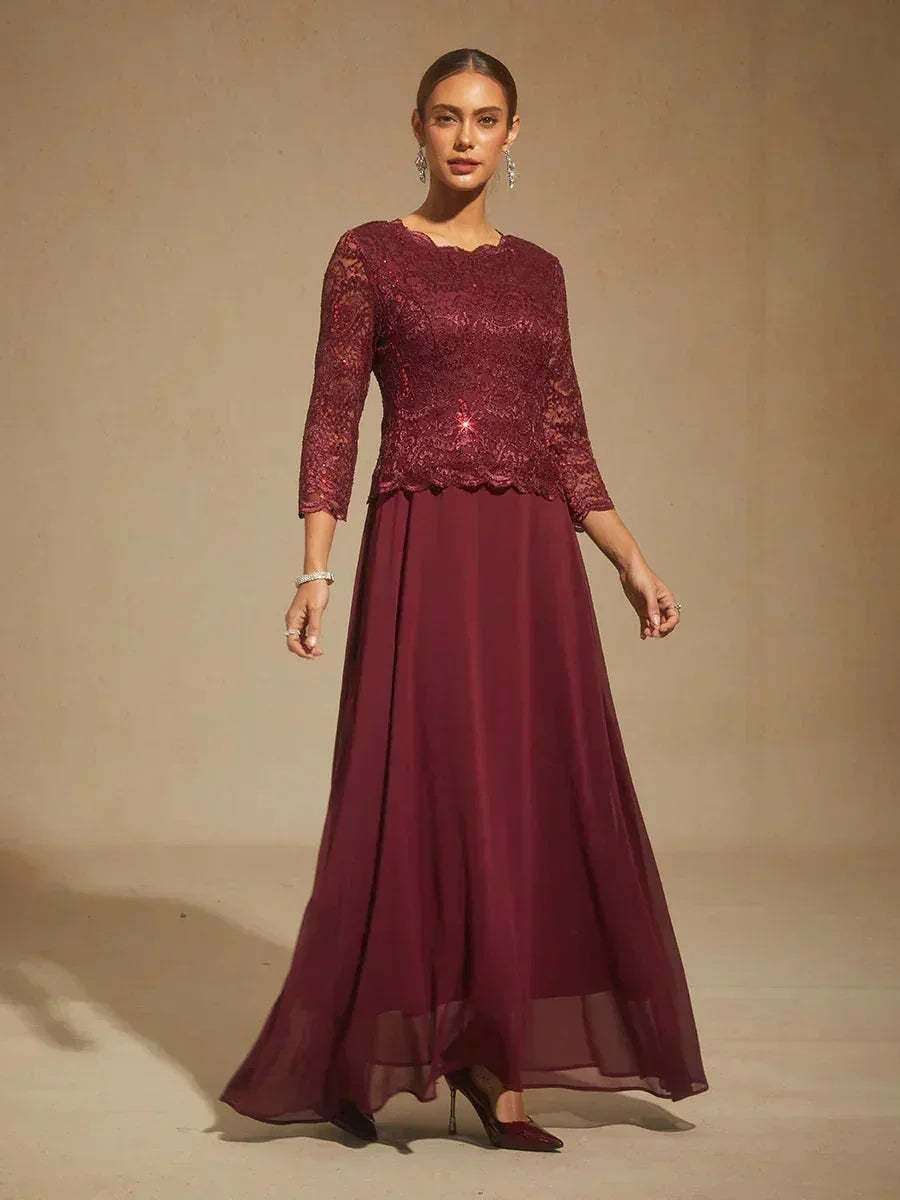 Elegantes bodenlanges Kleid aus Spitze und Chiffon