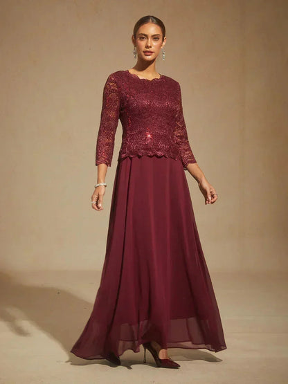 Elegantes bodenlanges Kleid aus Spitze und Chiffon