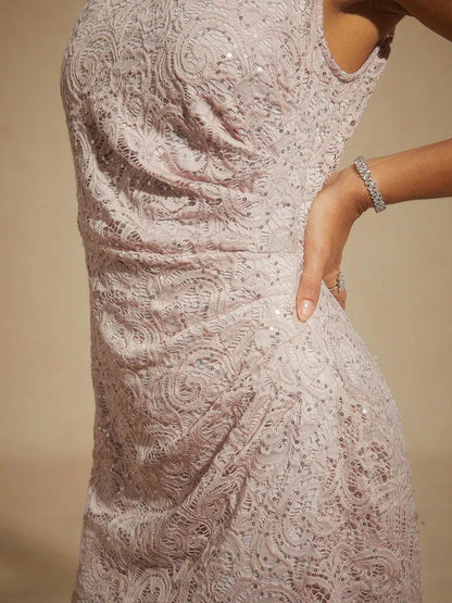 Lace Sequin Maxi Dress with Ruffle Detail