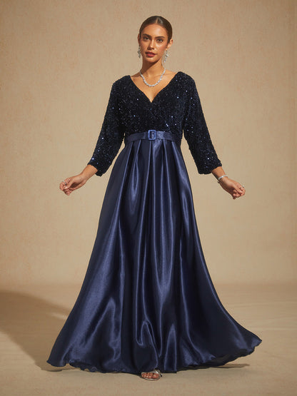 Velvet Sequin Satin Evening Gown