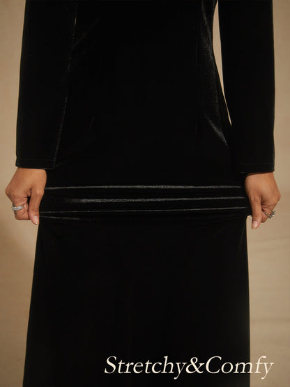 Stretch Velvet Evening Gown with Rhinestone Embellished