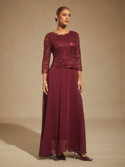 Elegant Lace and Chiffon Floor-Length Dress