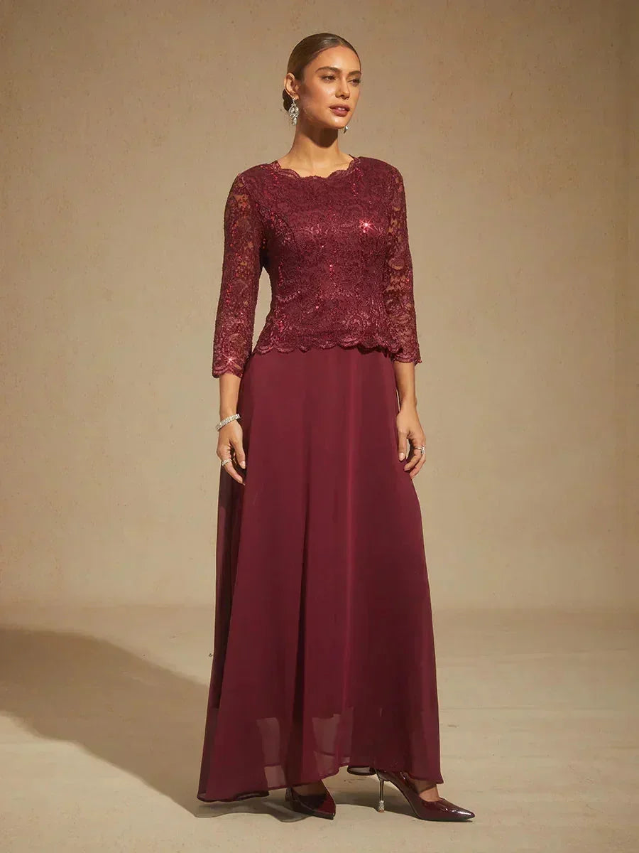 Elegantes bodenlanges Kleid aus Spitze und Chiffon