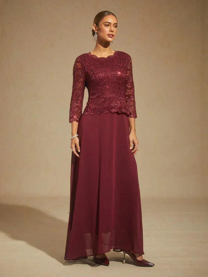 Elegantes bodenlanges Kleid aus Spitze und Chiffon