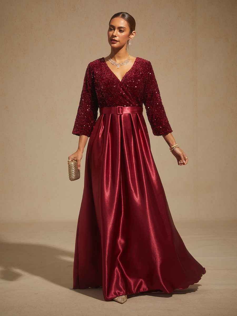 Velvet Sequin Satin Evening Gown