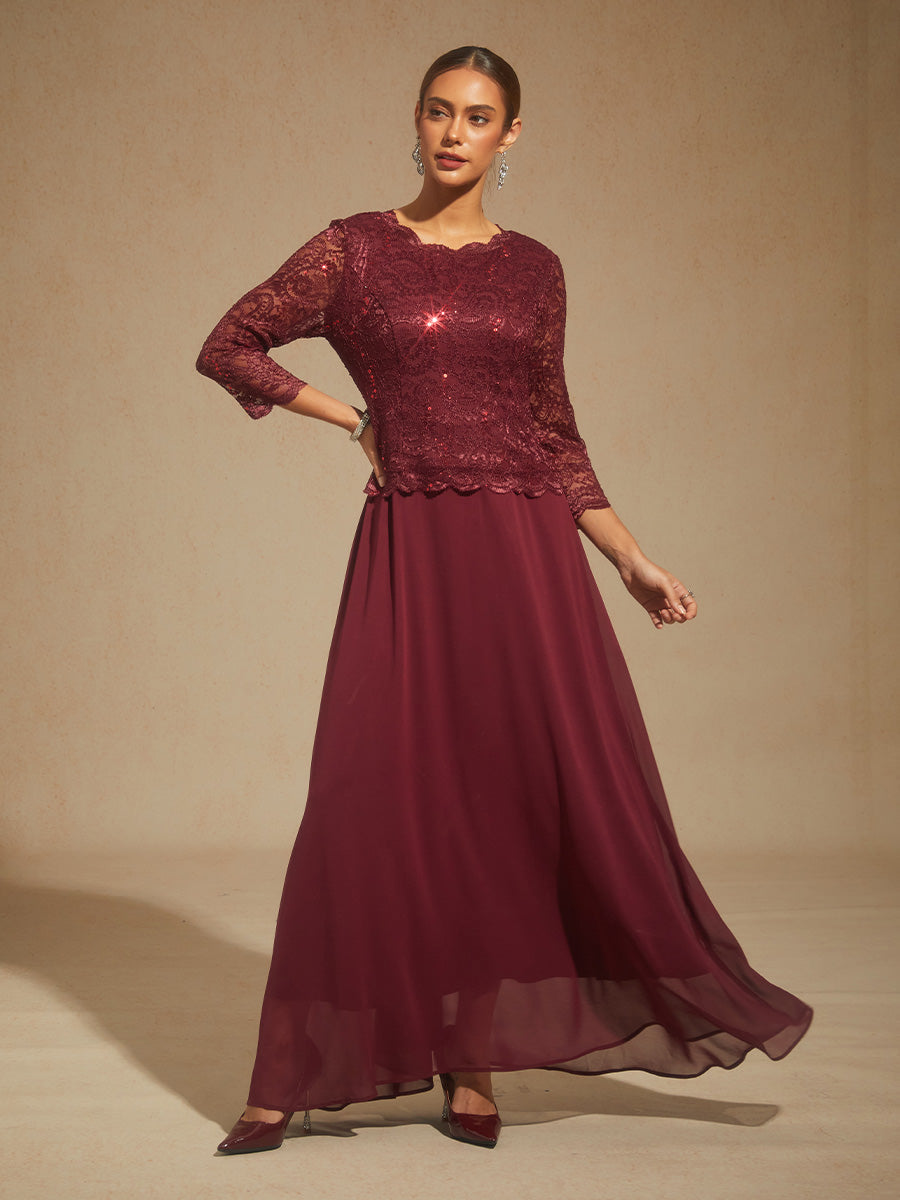 Elegant Lace and Chiffon Tea-Length Dress