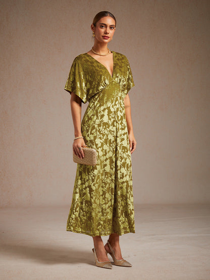 V-Neck Velvet Floral Maxi Dress