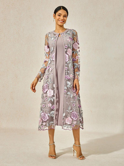 Lace Embroidered Floral Dress Set
