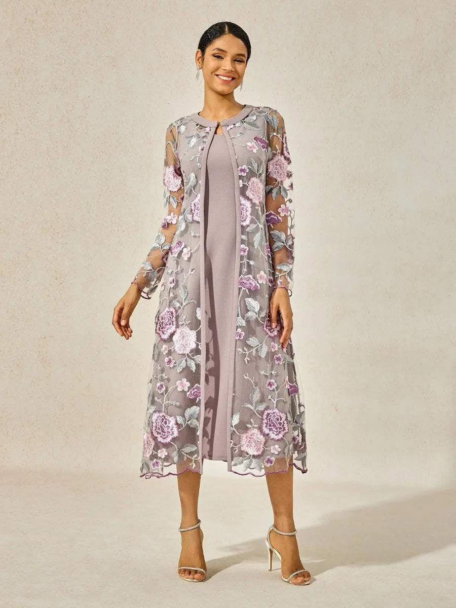 A-line Dress With Embroidered Lace Jacket