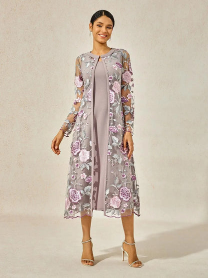 A-line Dress With Embroidered Lace Jacket