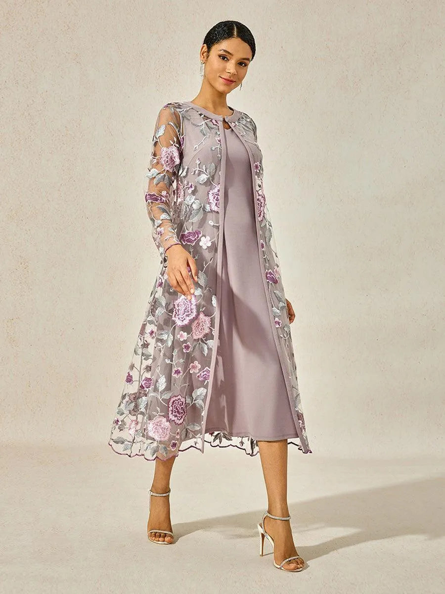 A-line Dress With Embroidered Lace Jacket