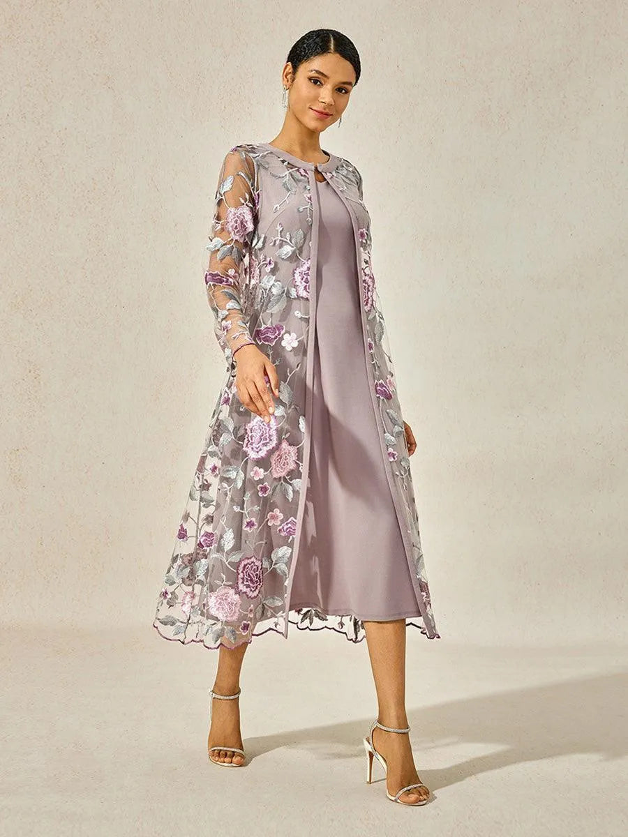 Mesh Lace Embroidered Floral Dress Set
