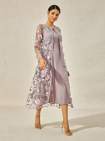 Mesh Lace Embroidered Floral Dress Set